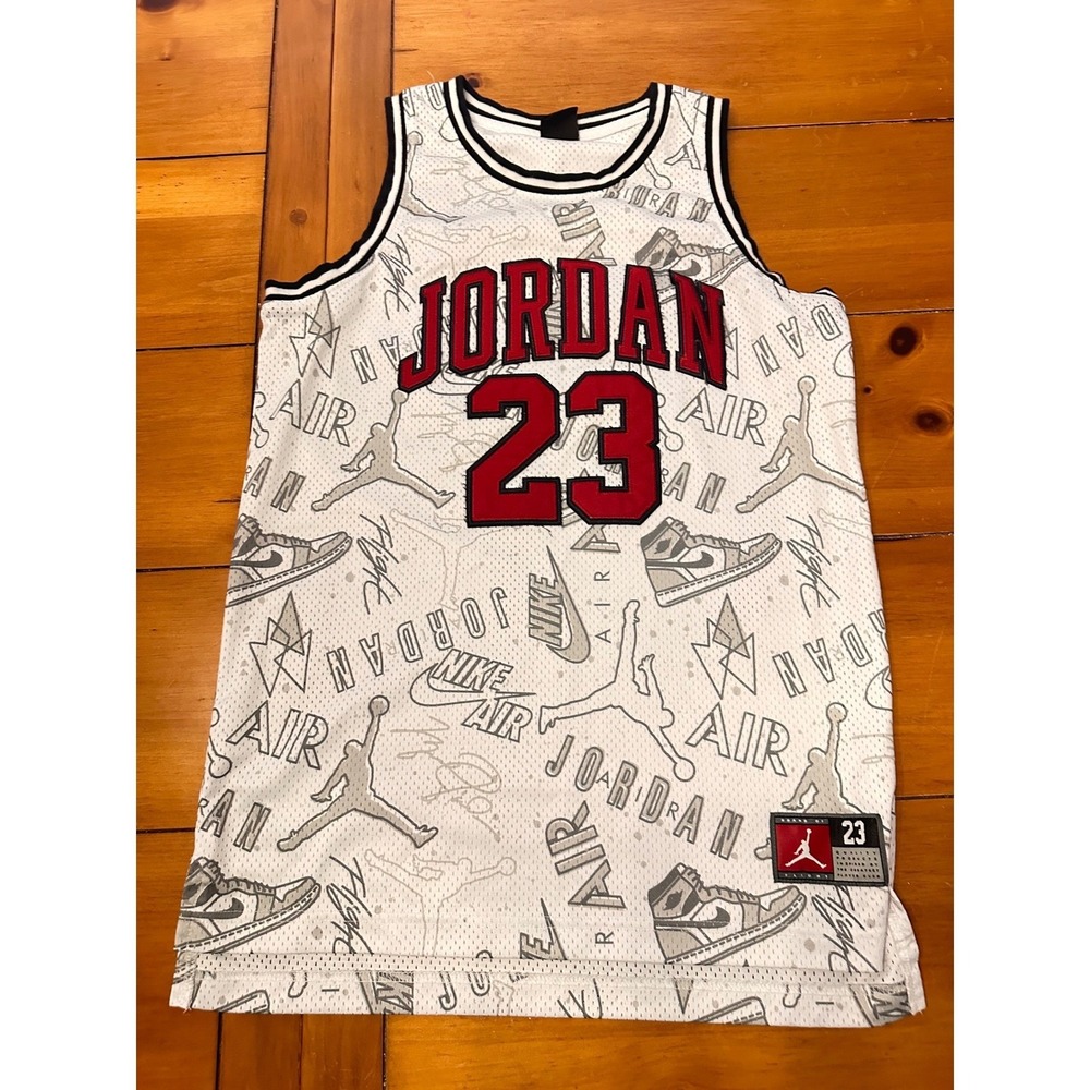 Nike Air Jordan 23 Kids XL Basketball‎ Jersey White All Over Print Mesh Tank - Picture 2 of 7
